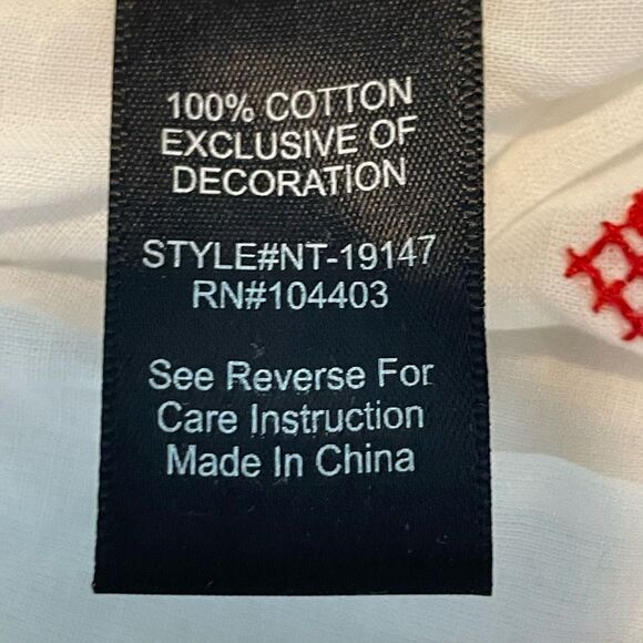 Altar'd State Shirred Tie Shoulders Top White Red Tan Pattern Sheer Cotton Crop - Picture 5 of 6